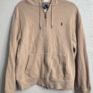 Vintage Polo Ralph Lauren Hoodie Tan Ribbed Knit Full Zip Men’s Large L